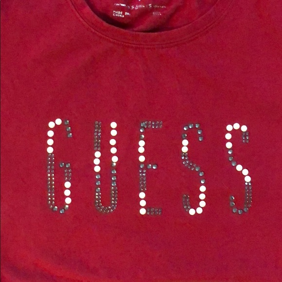 Red Guess T-shirt gemstone and pearl lettering - Picture 1 of 2